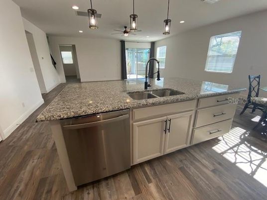 Interior, Kitchen, Pendant Lights, Recessed Lighting, Wood Texture Flooring