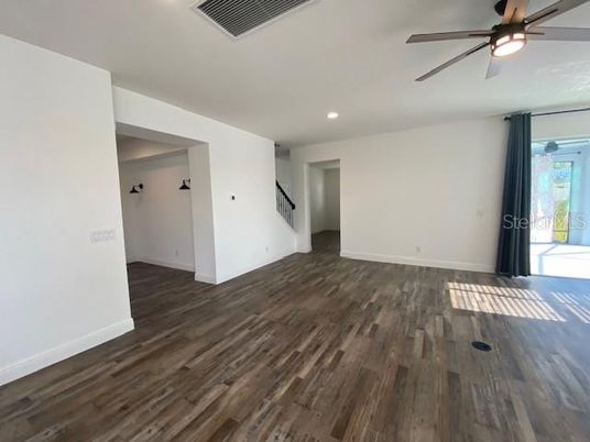Empty room, Interior, Recessed Lighting, Wood Texture Flooring