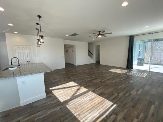 Interior, Kitchen, Pendant Lights, Recessed Lighting, Wood Texture Flooring