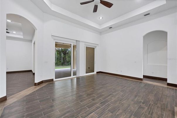 Empty room, Interior, Recessed Lighting, Wood Texture Flooring