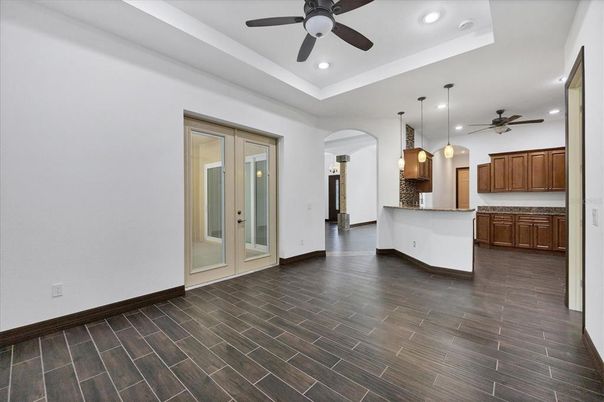 Interior, Kitchen, Pendant Lights, Recessed Lighting, Wood Texture Flooring