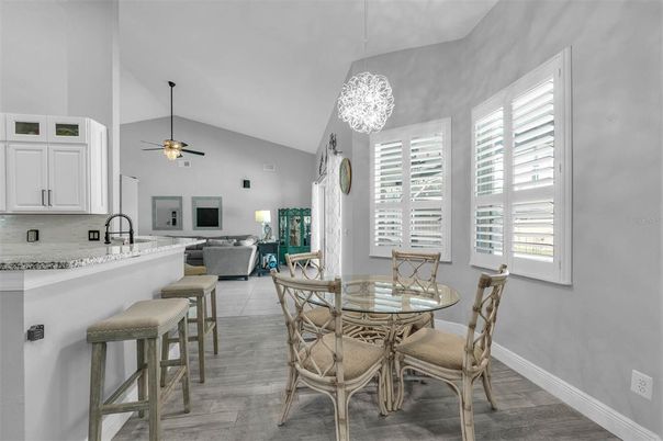 Dining room, Interior, Kitchen, Living room, Pendant Lights, Wood Texture Flooring