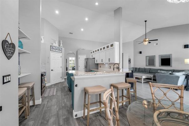 Interior, Kitchen, Living room, Recessed Lighting, Wood Texture Flooring