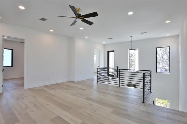 Empty room, Interior, Pendant Lights, Recessed Lighting, Wood Texture Flooring