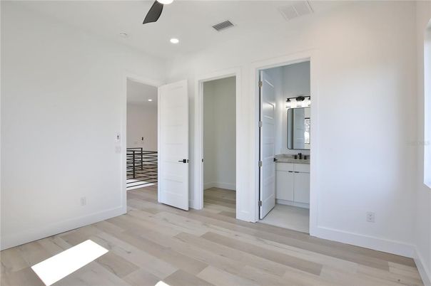 Bathroom, Empty room, Interior, Recessed Lighting, Wood Texture Flooring