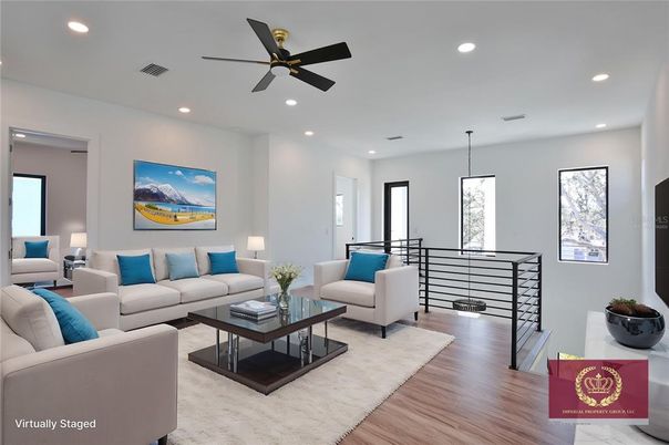 Interior, Living room, Pendant Lights, Recessed Lighting, Wood Texture Flooring
