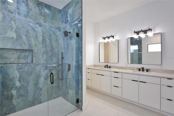 Bathroom, Dual Sink Vanities, Glass Shower, Interior