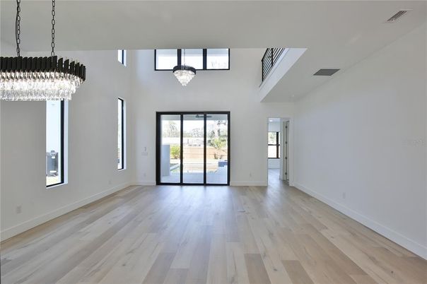 Chandelier, Empty room, Interior, Wood Texture Flooring
