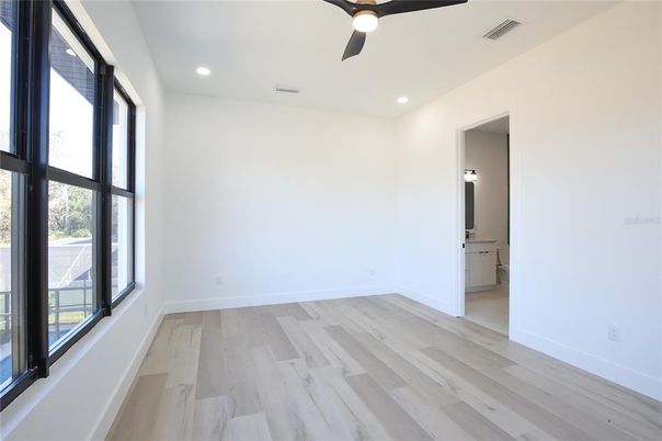 Bathroom, Empty room, Interior, Recessed Lighting, Wood Texture Flooring