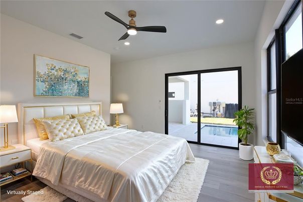 Bedroom, Interior, Recessed Lighting, Wood Texture Flooring