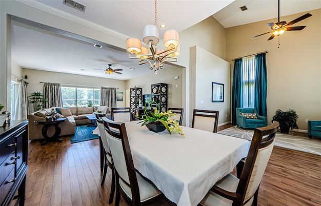 Chandelier, Dining room, Interior, Living room, Recessed Lighting, Wood Texture Flooring