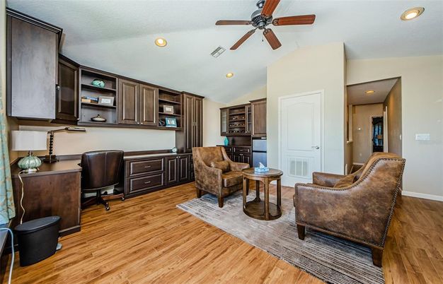 Home Office, Interior, Recessed Lighting, Wood Texture Flooring