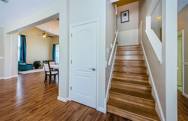 Dining room, Interior, Recessed Lighting, Wood Texture Flooring