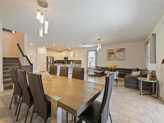 Dining room, Interior, Kitchen, Living room, Pendant Lights, Recessed Lighting, Stainless Steel Appliances