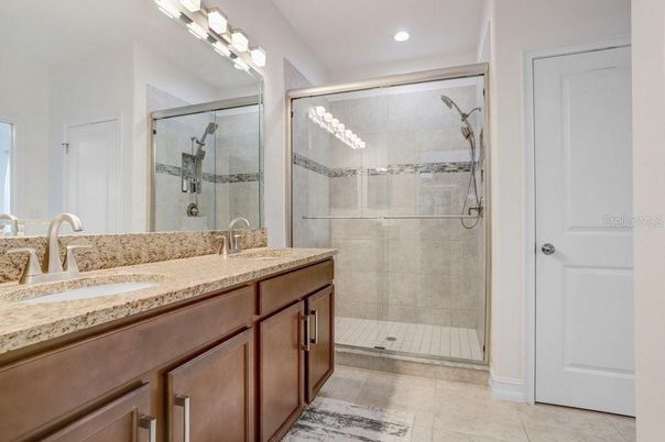 Bathroom, Dual Sink Vanities, Glass Shower, Interior, Recessed Lighting