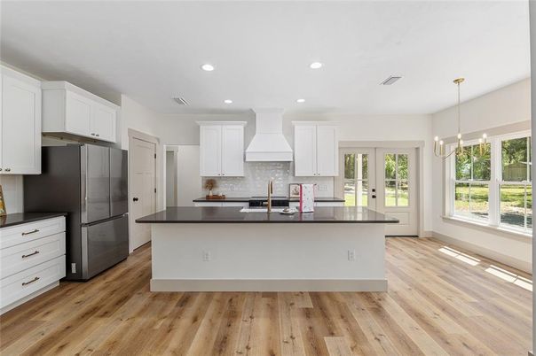 Interior, Kitchen, Pendant Lights, Recessed Lighting, Wood Texture Flooring