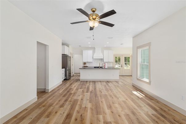Interior, Kitchen, Recessed Lighting, Wood Texture Flooring