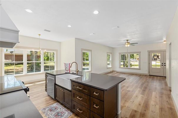Interior, Kitchen, Pendant Lights, Recessed Lighting, Wood Texture Flooring