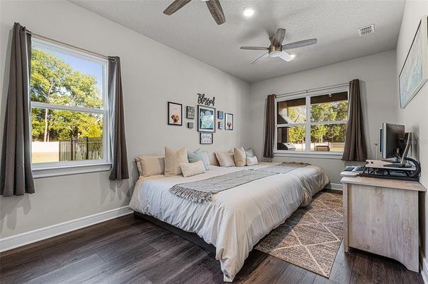 Bedroom, Interior, Recessed Lighting, Wood Texture Flooring