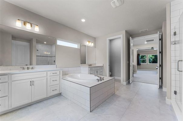 Bathroom, Dual Sink Vanities, Glass Shower, Interior, Recessed Lighting