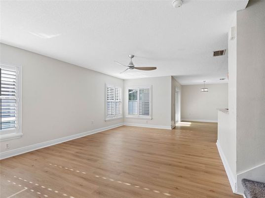 Empty room, Interior, Pendant Lights, Wood Texture Flooring