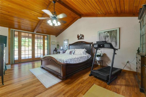 Bedroom, Fitness Equipment, Interior, Wooden Beams, Wooden Ceilings, Wood Texture Flooring