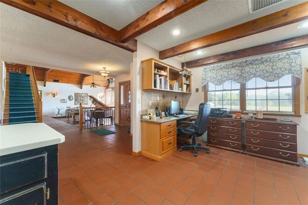 Home Office, Interior, Recessed Lighting, Wooden Beams