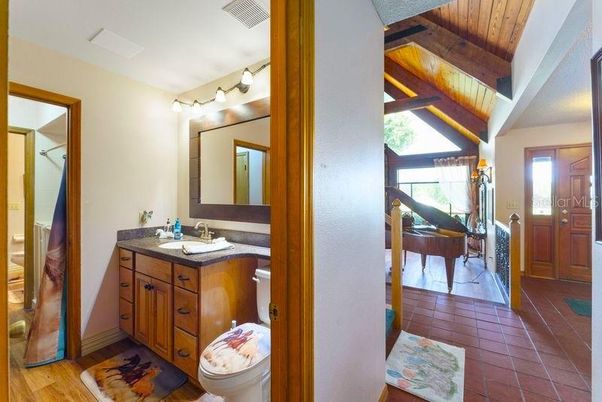 Bathroom, Interior, Piano, Wooden Beams, Wooden Ceilings, Wood Texture Flooring