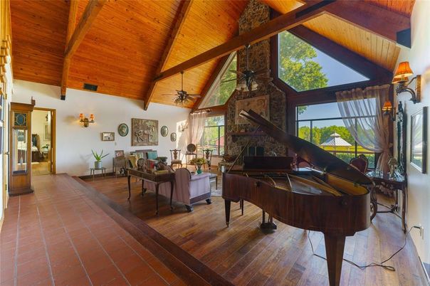 Fireplace, Interior, Living room, Piano, Wooden Beams, Wooden Ceilings, Wood Texture Flooring