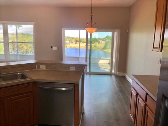 Interior, Kitchen, Pendant Lights, Water, Wood Texture Flooring
