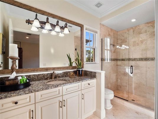 Bathroom, Glass Shower, Interior, Recessed Lighting