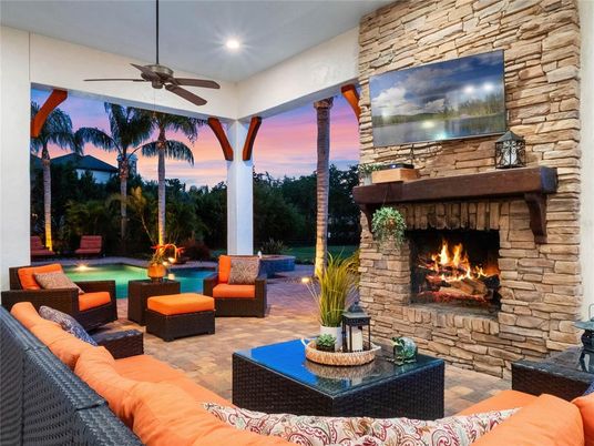 Exterior, Fireplace, Pool