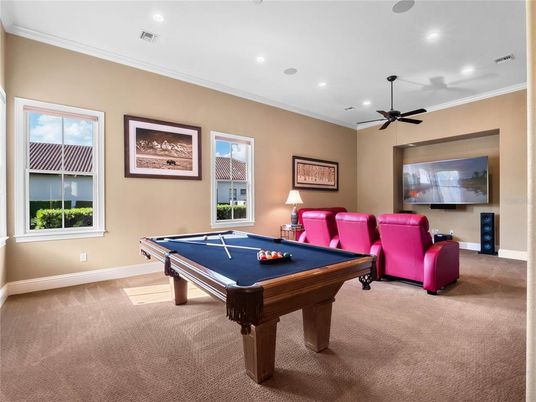 Billiard Table, Game Room, Interior, Recessed Lighting