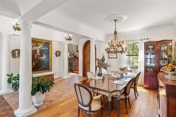 Chandelier, Dining room, Interior, Wood Texture Flooring