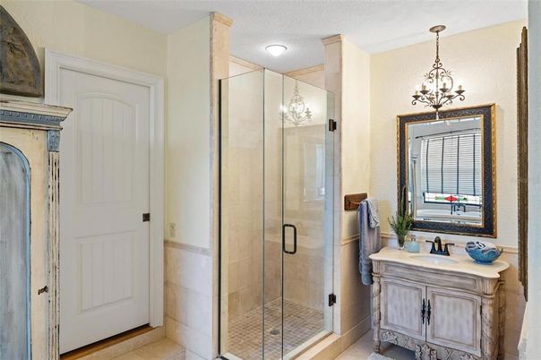 Bathroom, Chandelier, Glass Shower, Interior