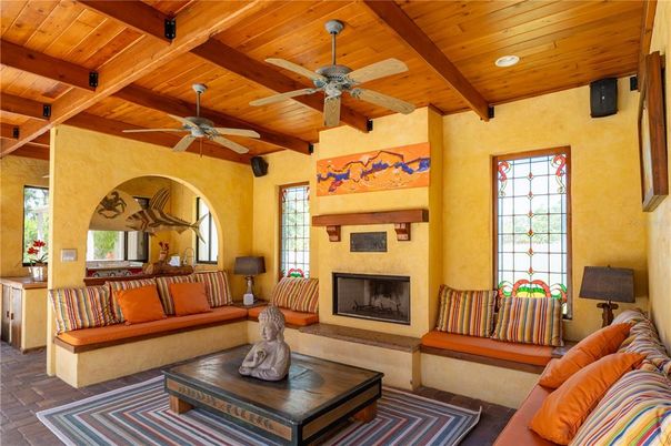 Fireplace, Interior, Living room, Recessed Lighting, Wooden Beams, Wooden Ceilings