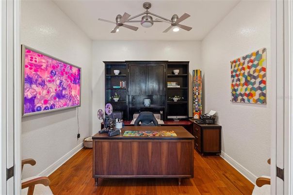 Home Office, Interior, Recessed Lighting, Wood Texture Flooring