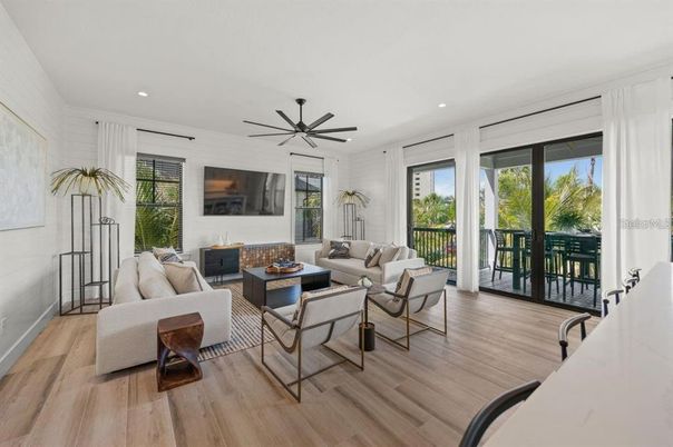 Interior, Living room, Recessed Lighting, Wood Texture Flooring