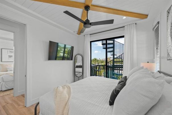 Bedroom, Interior, Recessed Lighting, Wooden Beams, Wood Texture Flooring