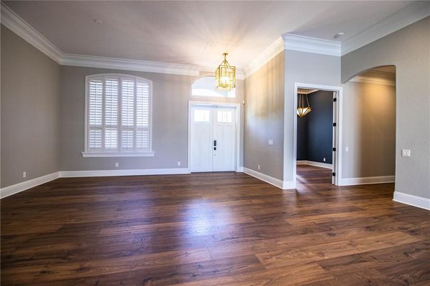 Empty room, Interior, Pendant Lights, Wood Texture Flooring