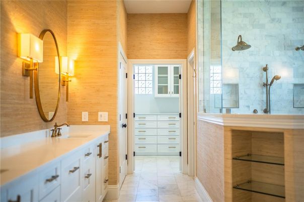 Bathroom, Dual Sink Vanities, Interior, Marble, Wooden Walls