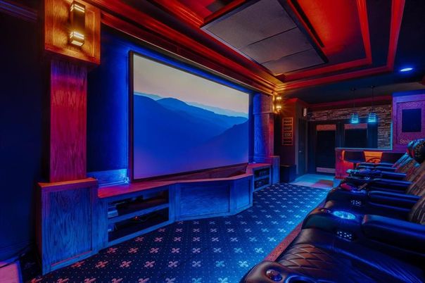 Home Theatre Room, Interior, Pendant Lights, Projection Screen, Recessed Lighting, Theatre Room