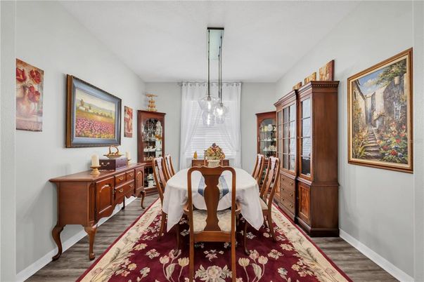 Dining room, Interior, Pendant Lights, Wood Texture Flooring