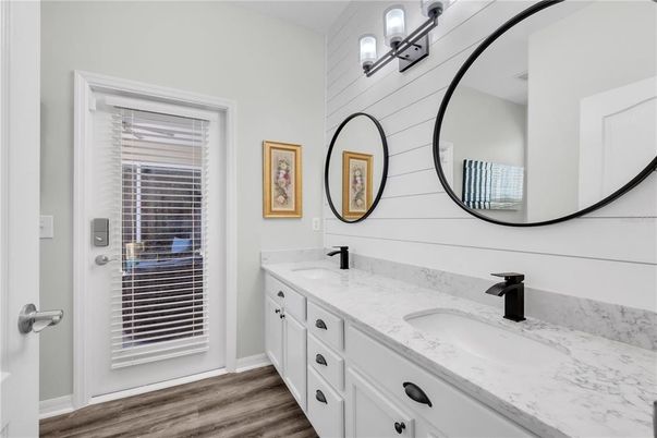 Bathroom, Dual Sink Vanities, Interior, Wood Texture Flooring