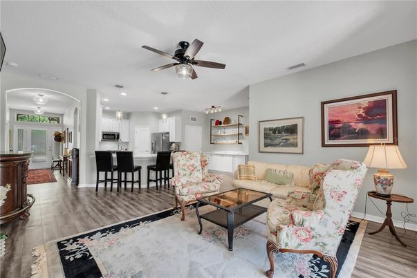 Interior, Kitchen, Living room, Recessed Lighting, Stainless Steel Appliances, Wood Texture Flooring