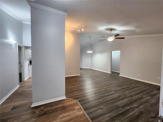 Empty room, Interior, Pendant Lights, Wood Texture Flooring