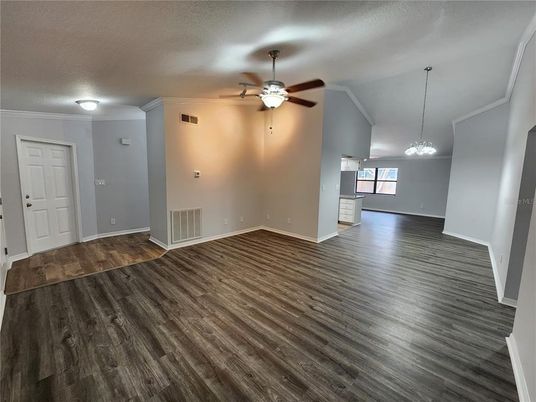 Empty room, Interior, Pendant Lights, Wood Texture Flooring