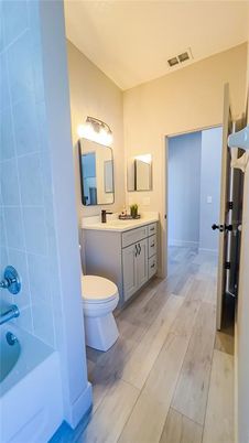 Bathroom, Dual Sink Vanities, Interior, Wood Texture Flooring