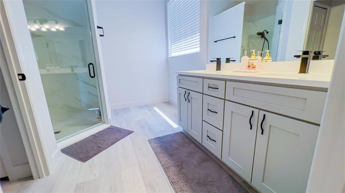 Bathroom, Dual Sink Vanities, Glass Shower, Interior