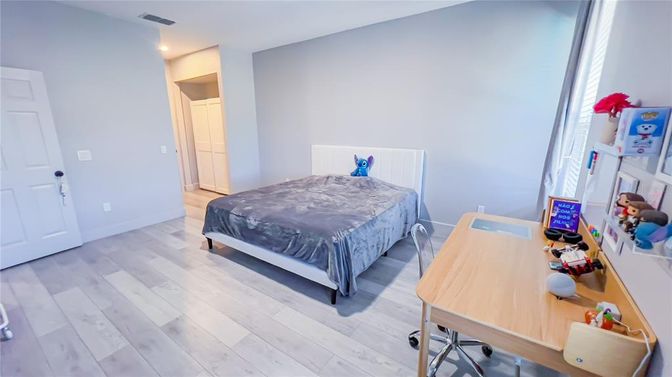 Bedroom, Home Office, Interior, Recessed Lighting, Wood Texture Flooring
